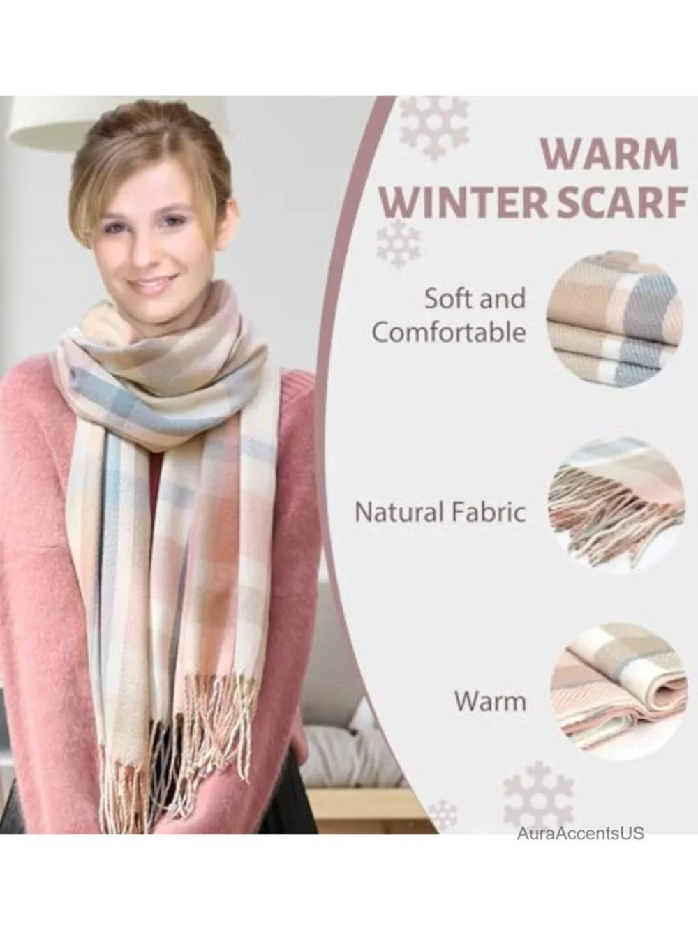 Women's Plaid Winter Scarf Shawl Wrap Cashmere Like Acrylic 79 Inch Long
